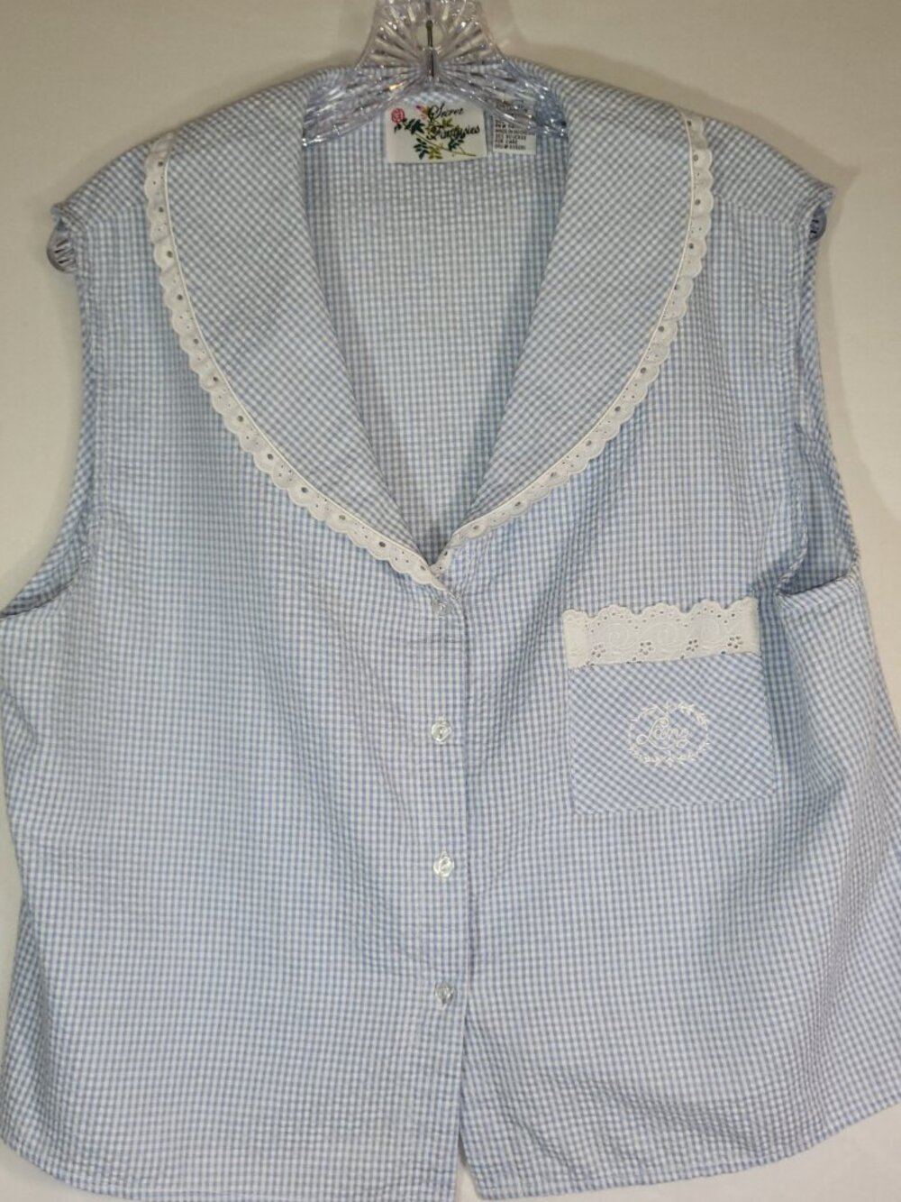Secret Fantasies Vintage 80's/90's 2 pc Pajama Set Size XL Blue/White Gingham - Picture 2 of 15